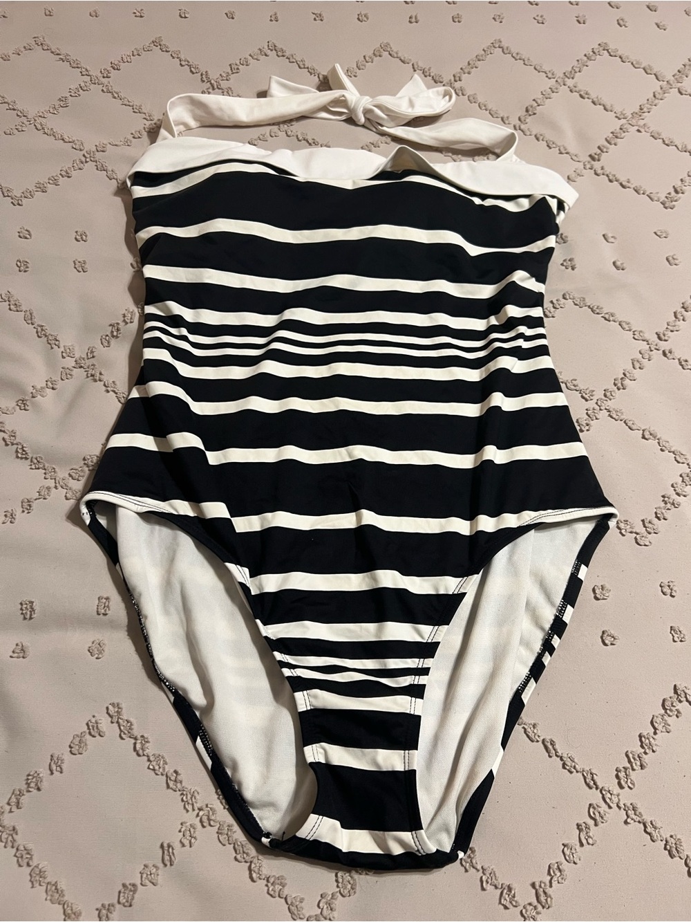 Ralph Lauren Black and White Striped Halter One-Piece Swimsuit Size 14 EUC - Picture 4 of 10